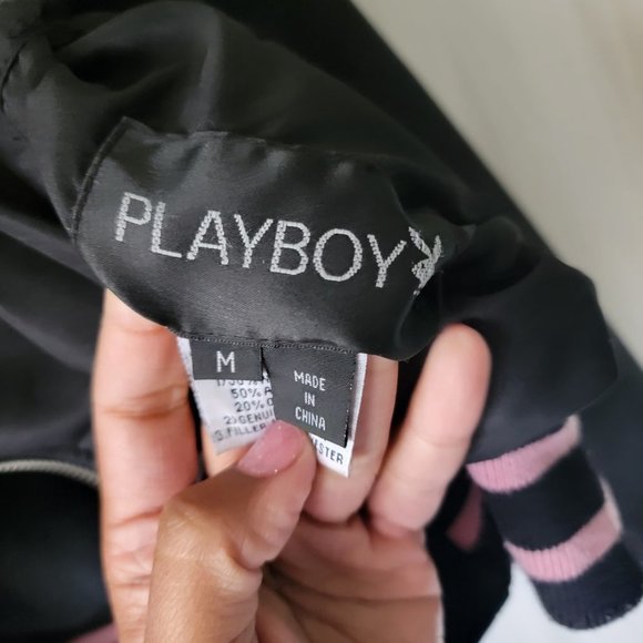 VTG Y2K Genuine Leather Wool Pink Playboy Bunny Reversible Varsity Jacket - Picture 10 of 12